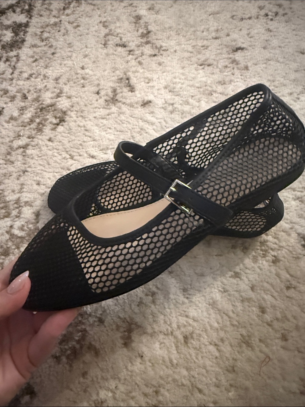 Black Mesh Cushionaire Mary Jane Mesh Flats with Buckle Strap